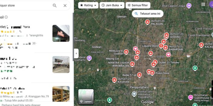 Pencarian di google map Jogja